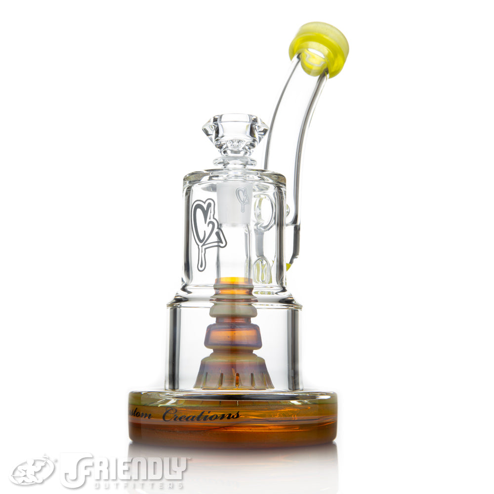 C2 Custom Creations 50/80mm Cake Bubbler w/Sprocket Perc and Yellow Accents
