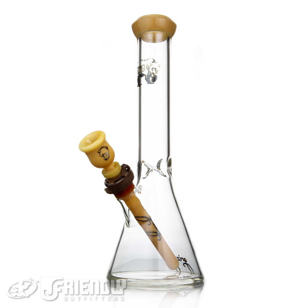 Grizzly Glass Co 5mm Mini Beaker w/Tan and Red  Accents