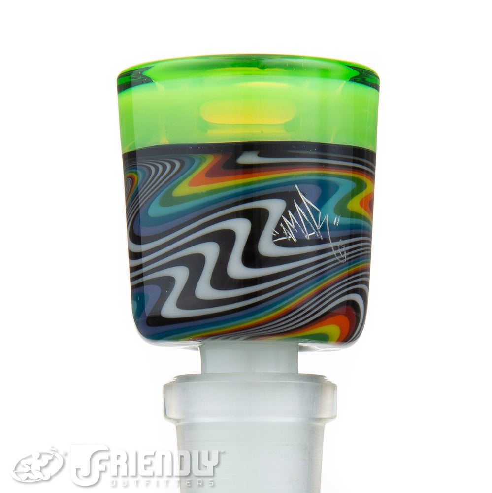 Amar Glass 14mm Rainbow Wig Wag Green Bowl Multi Hole Slide #76