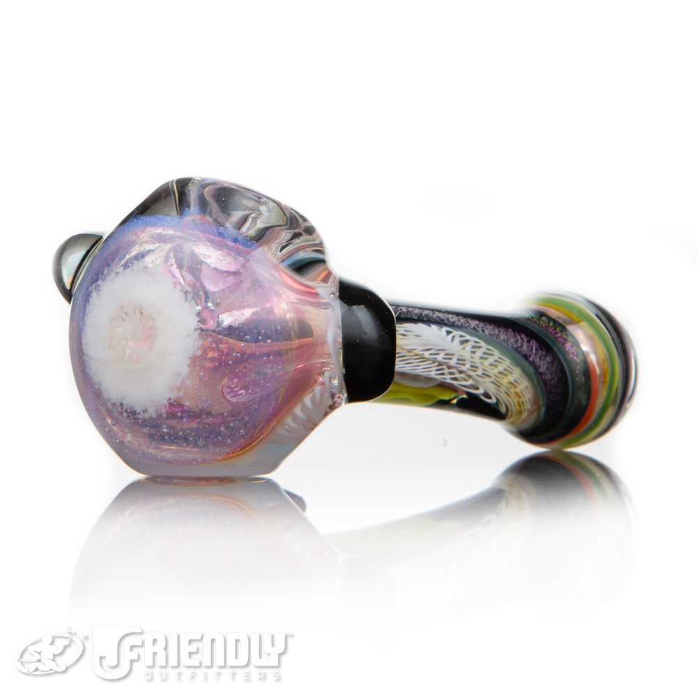 Oregon J Glass 4" Dichro Spoon w/Purple and White Accents w/Horn #8