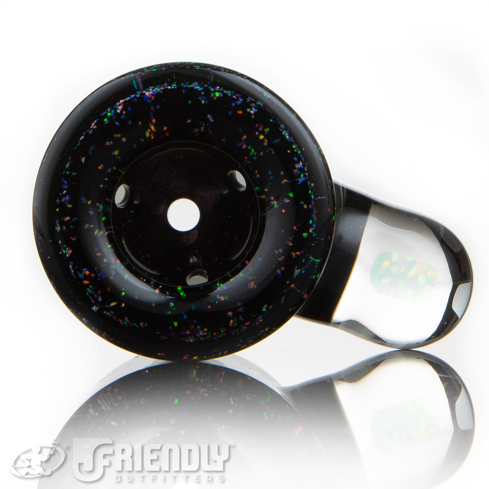 Amar Glass 14mm Black and White Spiral Crushed Opal Multi Hole Slide #80