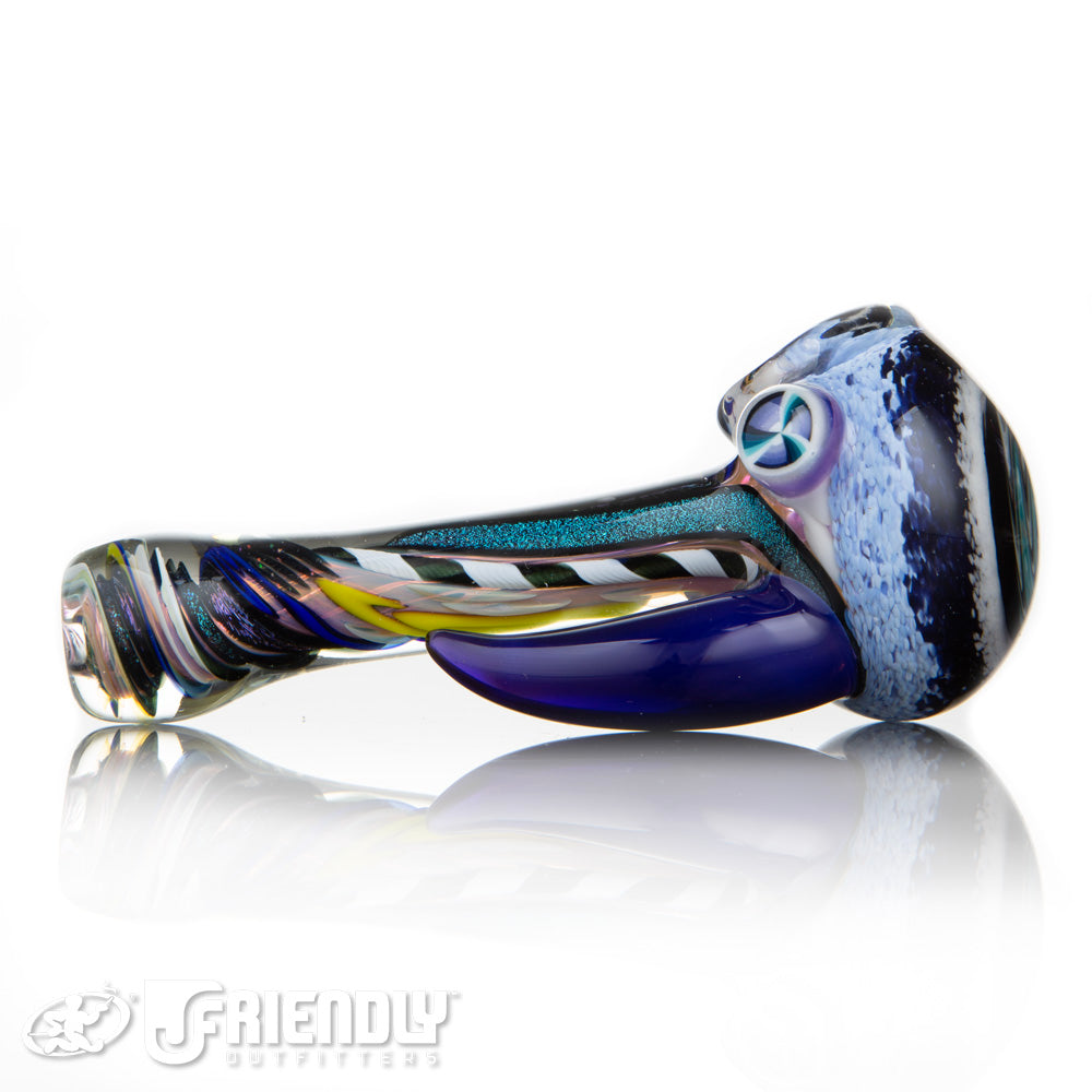 Oregon J Glass 5" Blue Wig Wag 5" Dichro Spoon w/Horn