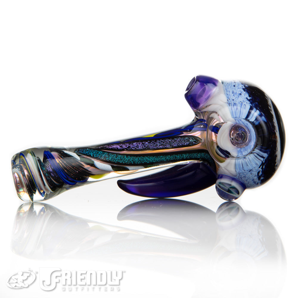 Oregon J Glass 5" Blue Wig Wag 5" Dichro Spoon w/Horn