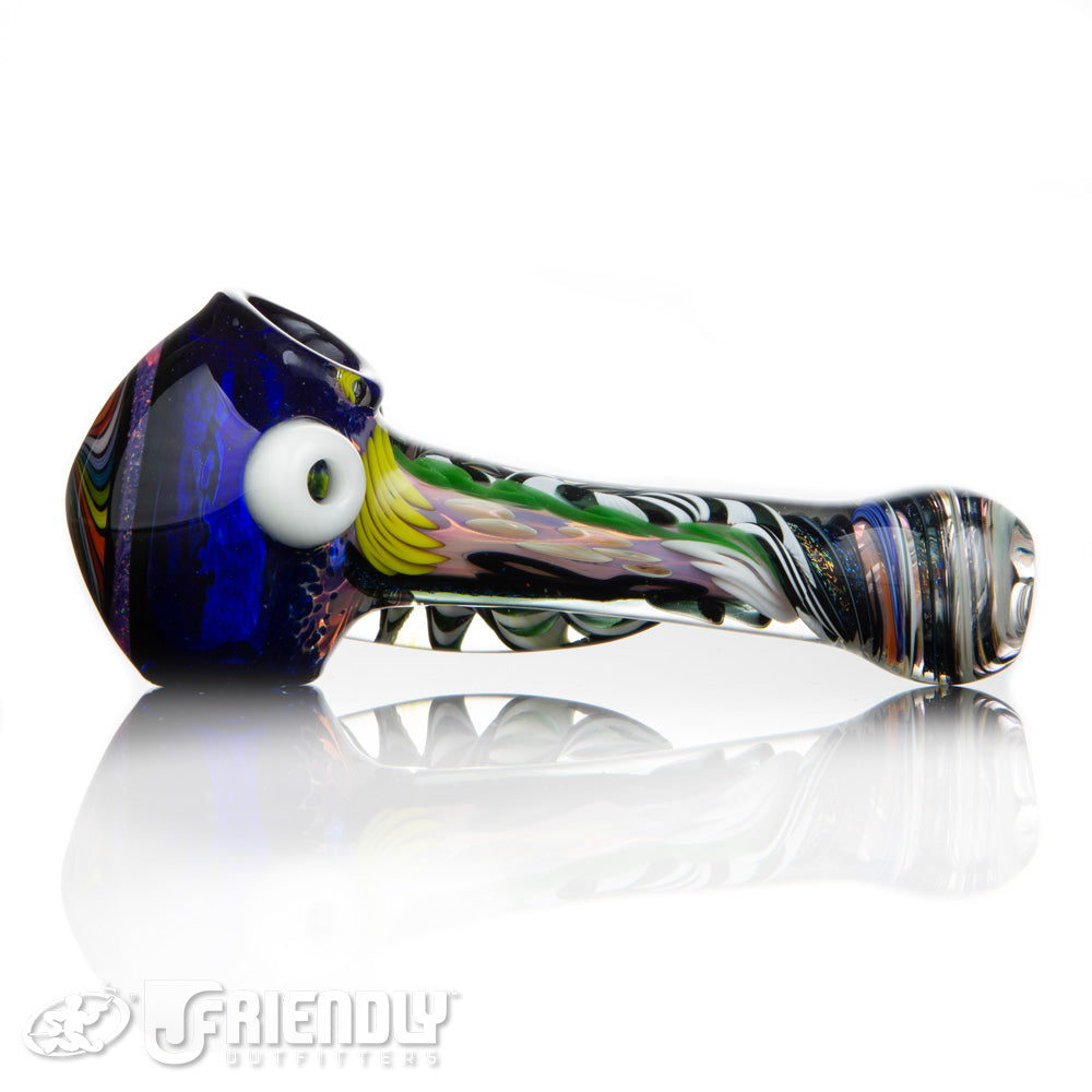 Oregon J Glass 5.5"  Blue Rainbow  Dichro Spoon w/Horn