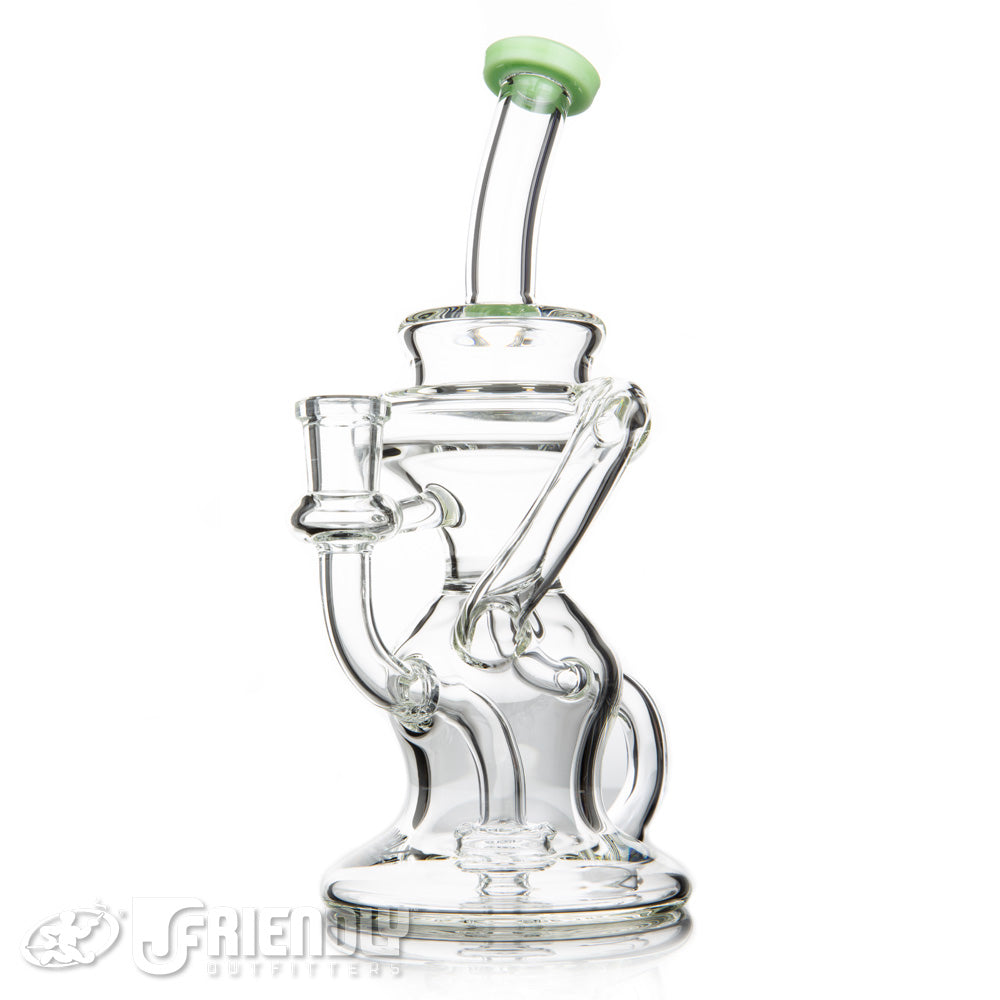 Nev Glass 14mm Hour Glass Can Recycler w/Green Lips