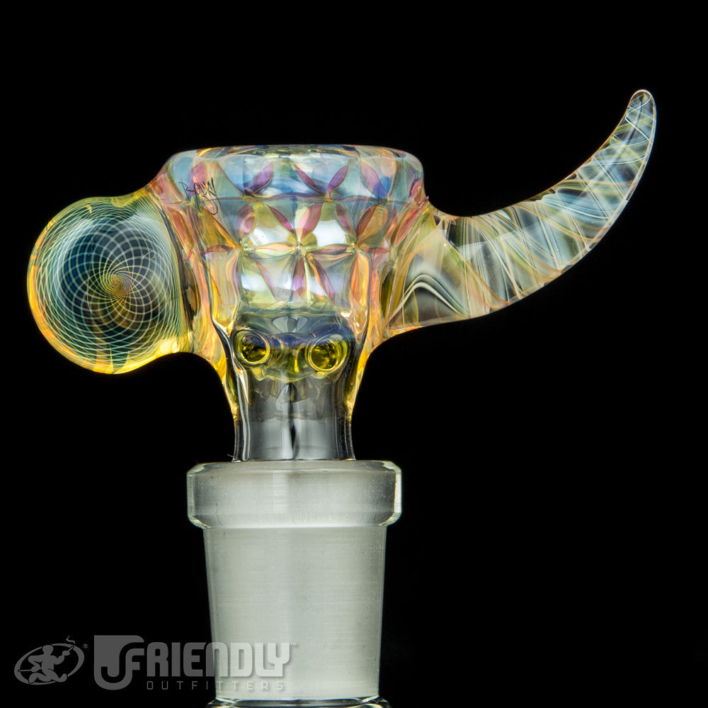 Royals Glass 14mm Fumed 4 Hole Slide w/Retti and Horn #4