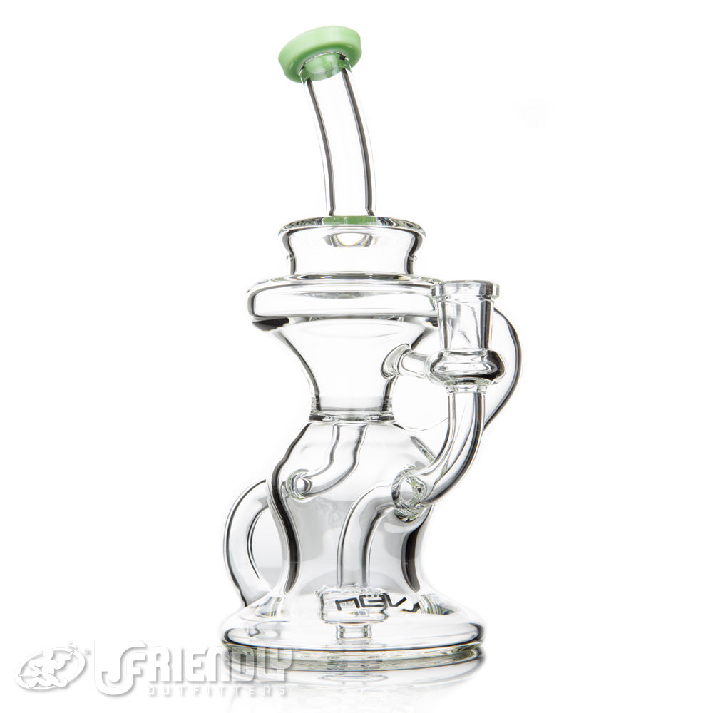 Nev Glass 14mm Hour Glass Can Recycler w/Green Lips