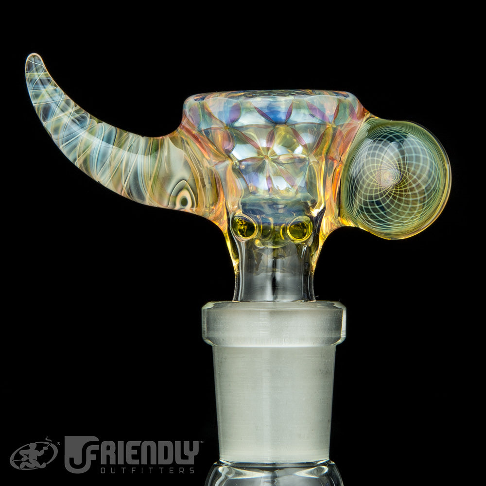 Royals Glass 14mm Fumed 4 Hole Slide w/Retti and Horn #4