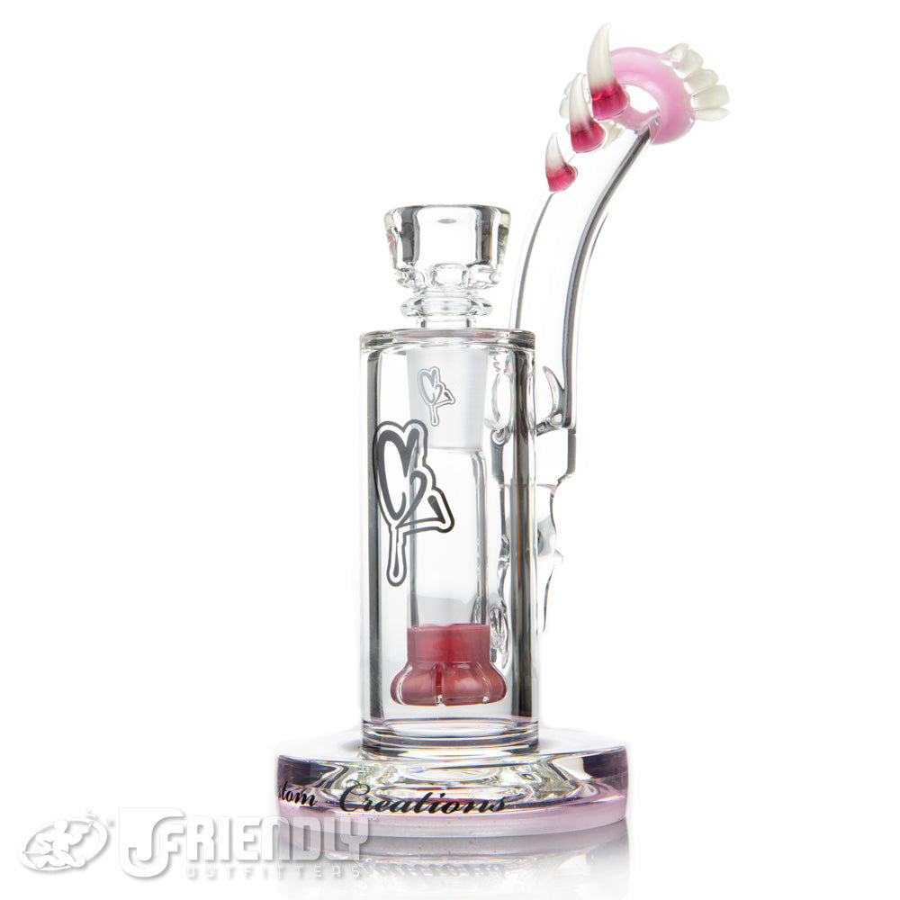 C2 Custom Creations 14mm Mini Worked Shower Head Bubbler w/Pink Lips and Red Perc