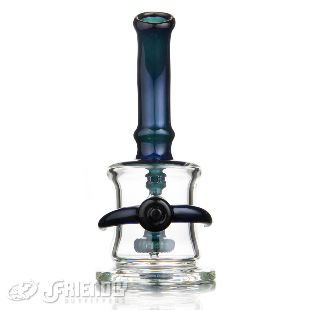 J-Red Glass 14mm Shower Head Rig w/Sculpted Shield and Blue Sparkle Accents