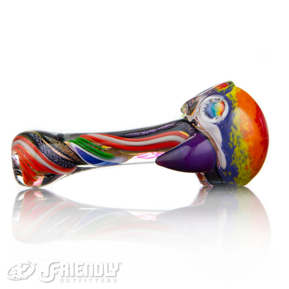 Oregon J Glass Red Orange and Yelllow Thick Spoon w/Dichro