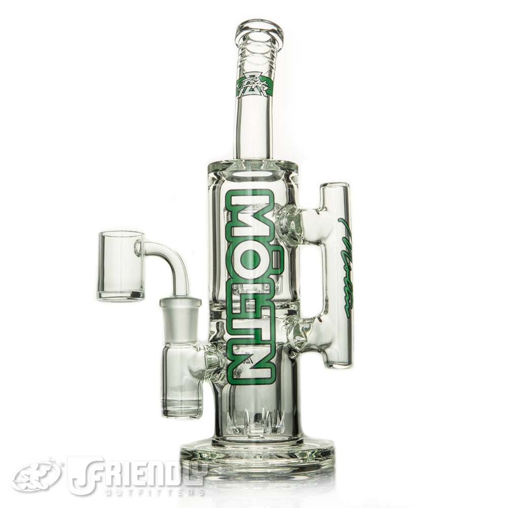 Moltn Glass 50 Double Can Bubbler w/Green Label and Quartz Banger