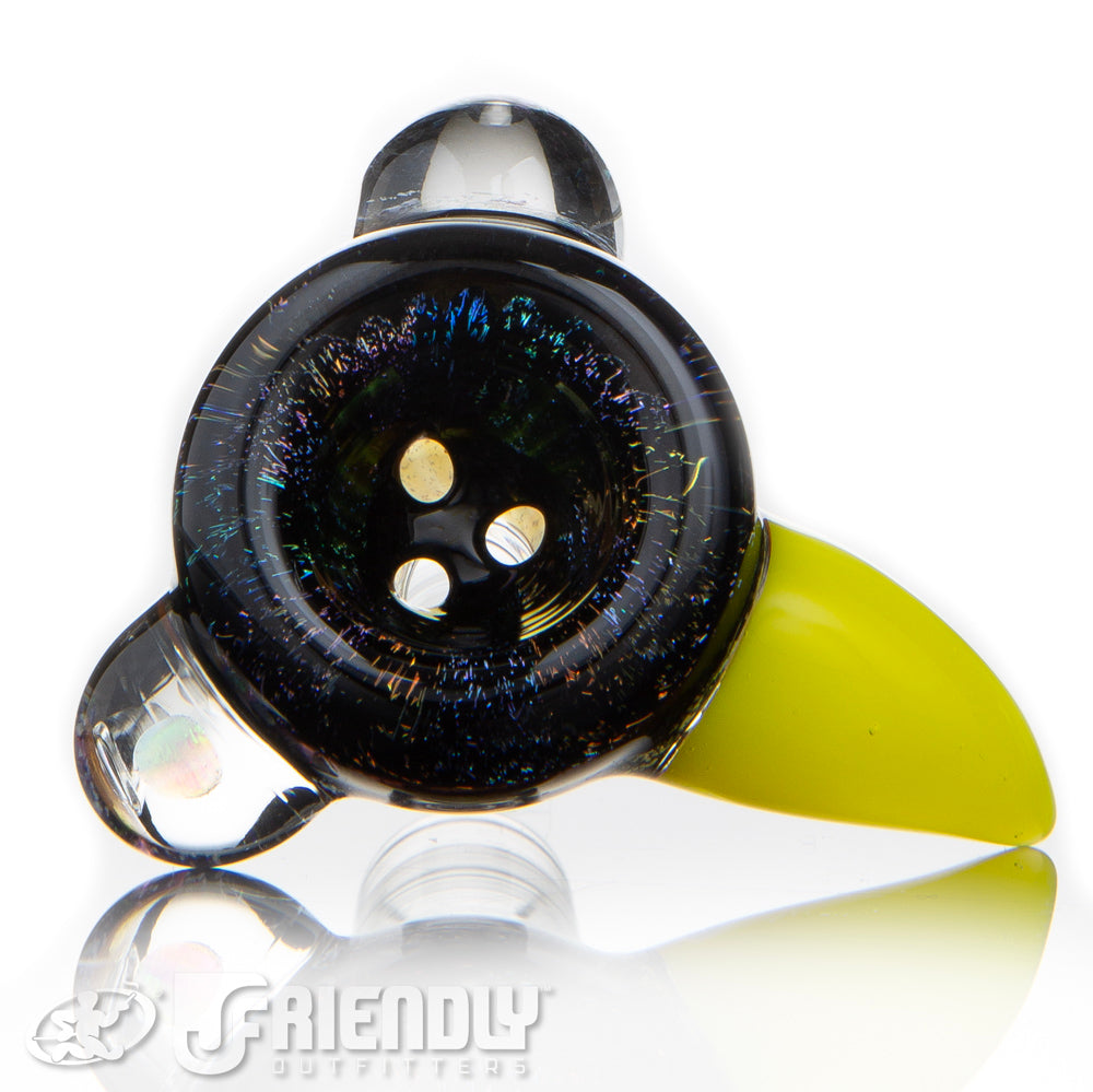 Oregon J Glass 14mm Yellow and Purple Three Hole Slide #42