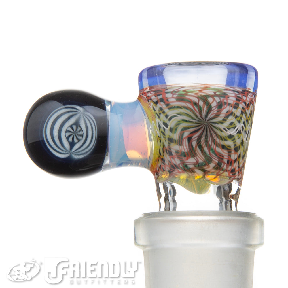Jareds Glass 14mm 3 Hole Orange and White Hypnotech Slide #56