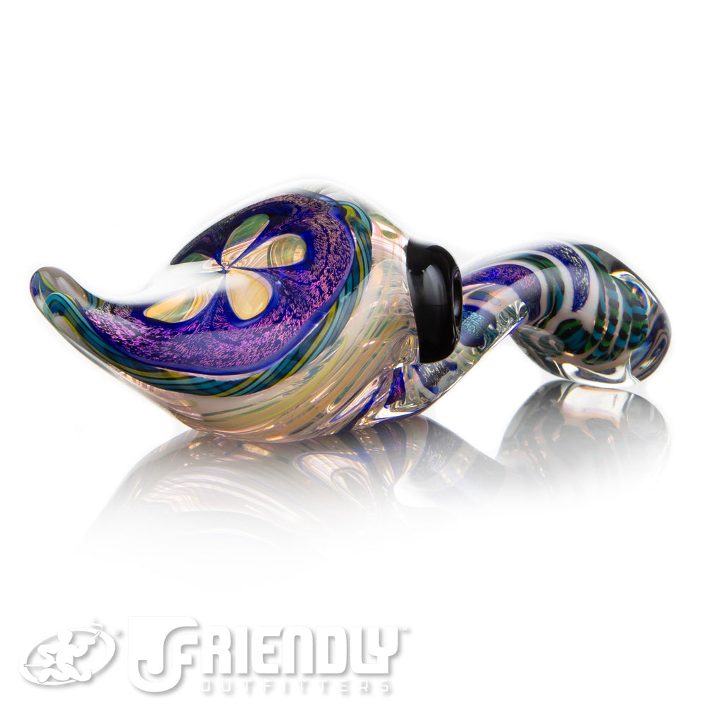 Talent Glass Tear Drop Dichro Flower Sherlock w/ Green & Blue Accents