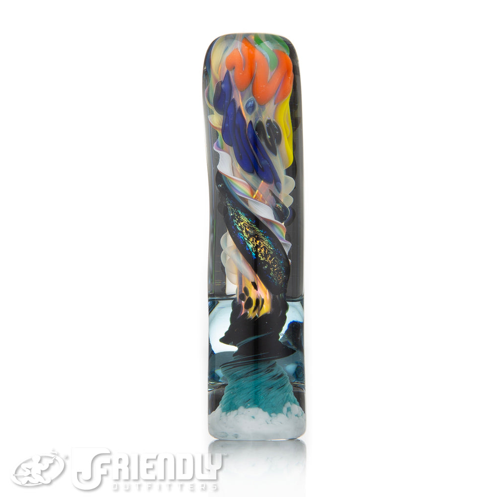 Oregon J Glass Thick Fumed Dichro Lime and Orange Chillum #29