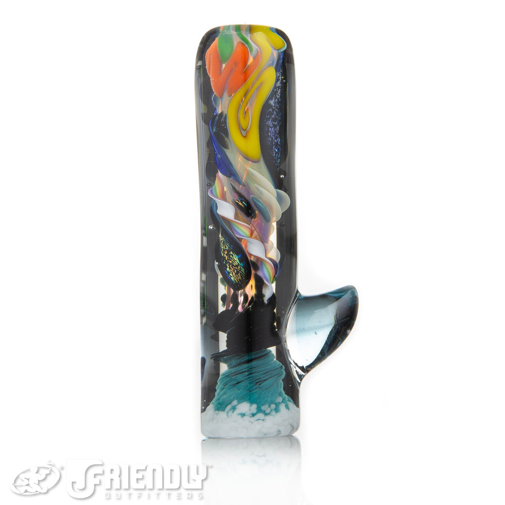 Oregon J Glass Thick Fumed Dichro Lime and Orange Chillum #29