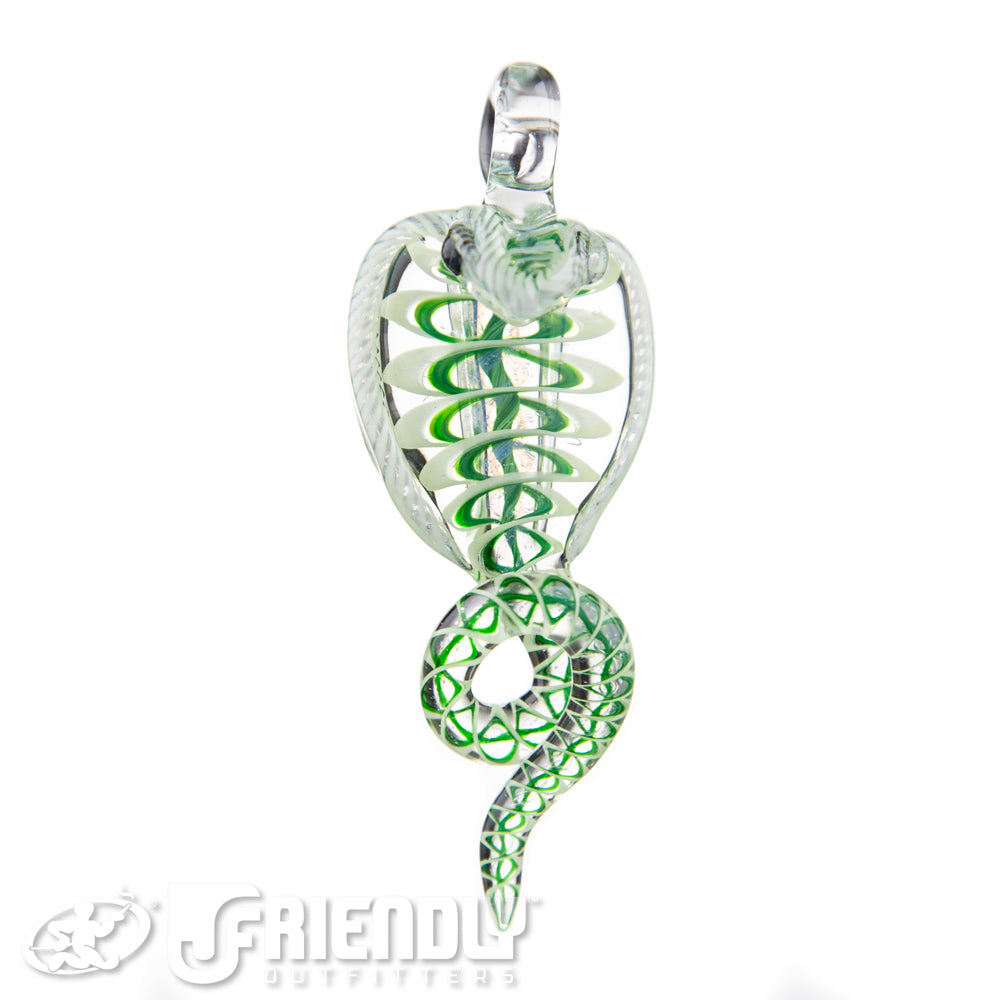 Mako Glass Green & White Swirl Snake Dabber Pendant