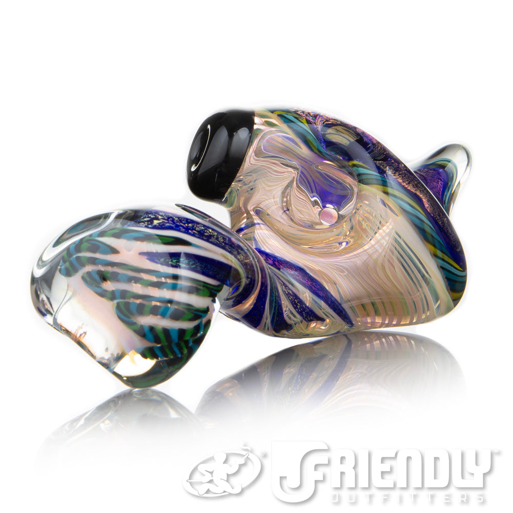 Talent Glass Tear Drop Dichro Flower Sherlock w/ Green & Blue Accents