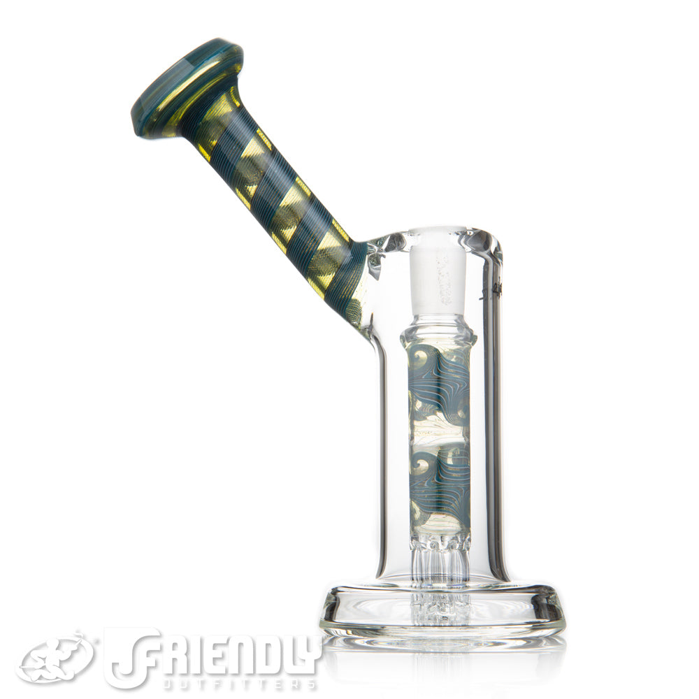 Leisure Glass Worked 14mm Mini 8 Arm Bubbler w/ Green and Blue Accents