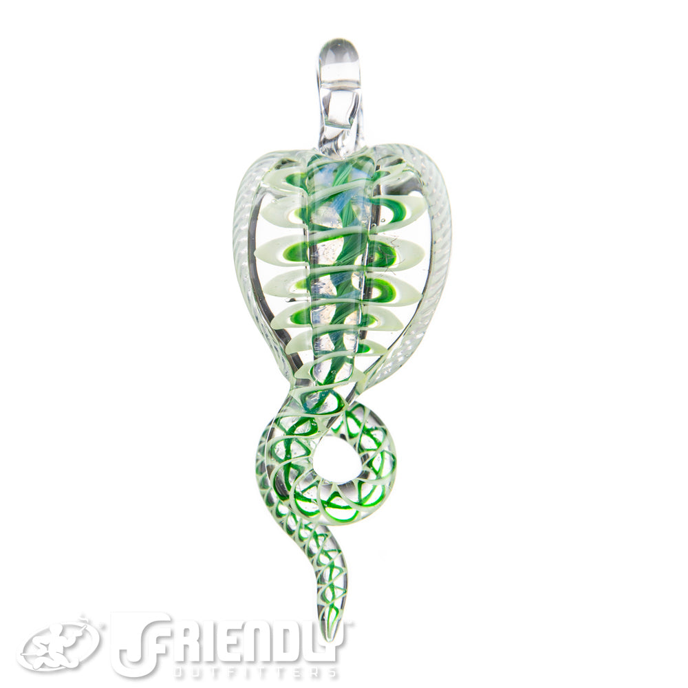 Mako Glass Green & White Swirl Snake Dabber Pendant