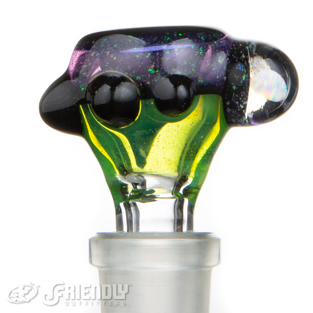 Oregon J Glass 14mm Three Hole Blue Horned Purple and Green Slide #21