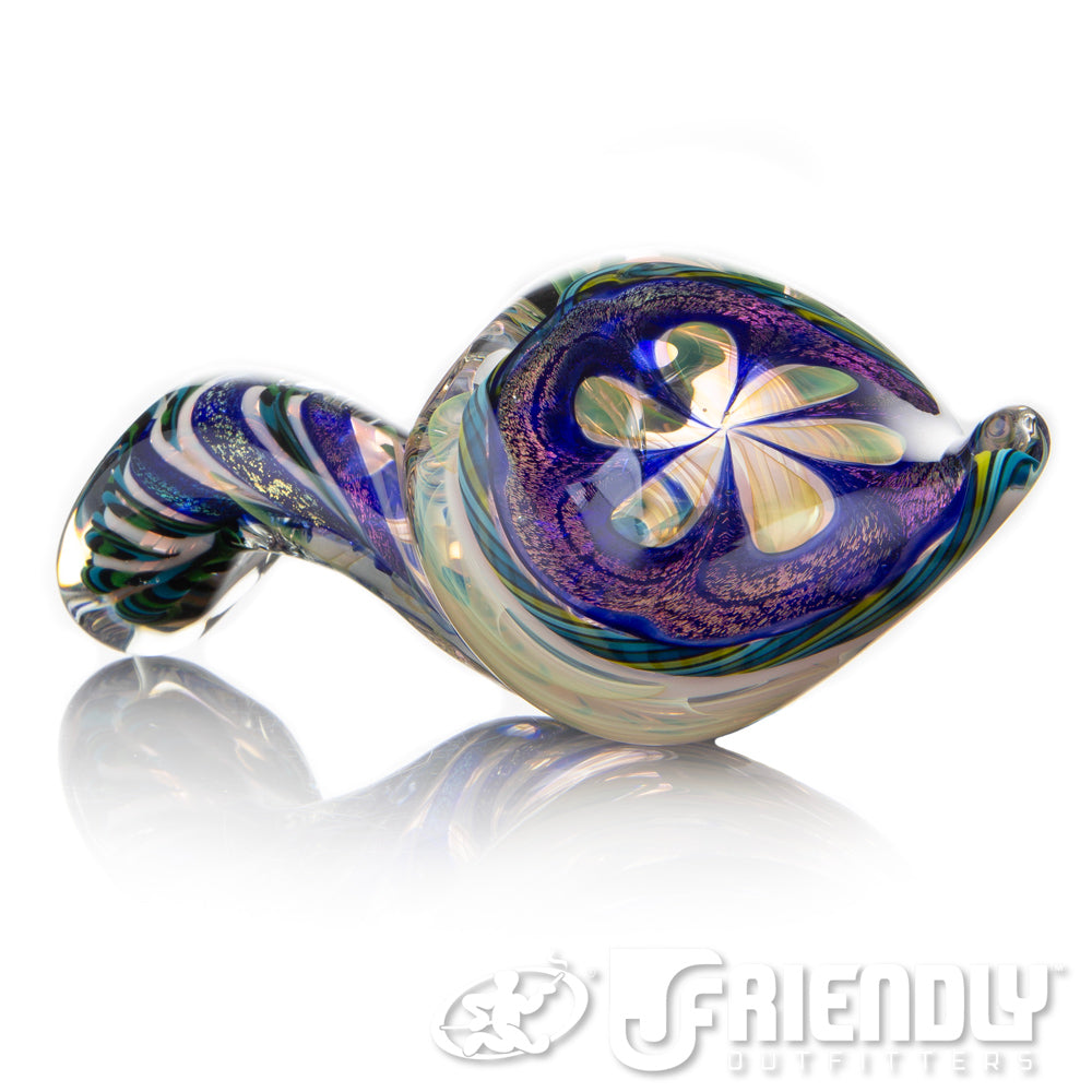 Talent Glass Tear Drop Dichro Flower Sherlock w/ Green & Blue Accents