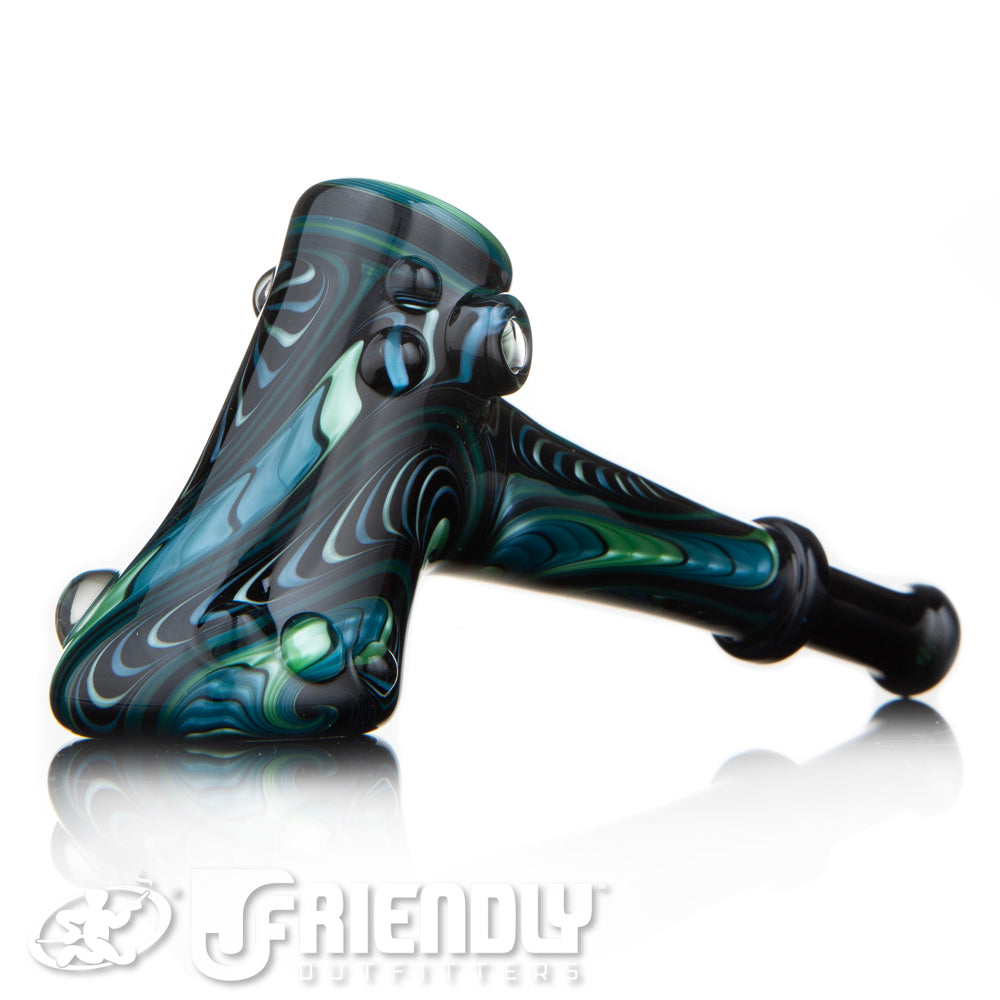 Fat Bottom Glass Green Black and Blue Off Axis Hammer