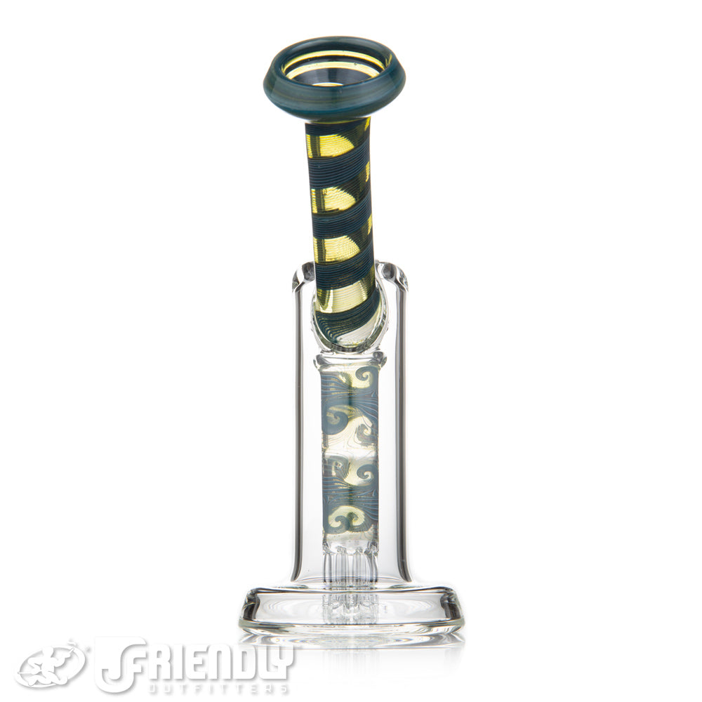 Leisure Glass Worked 14mm Mini 8 Arm Bubbler w/ Green and Blue Accents