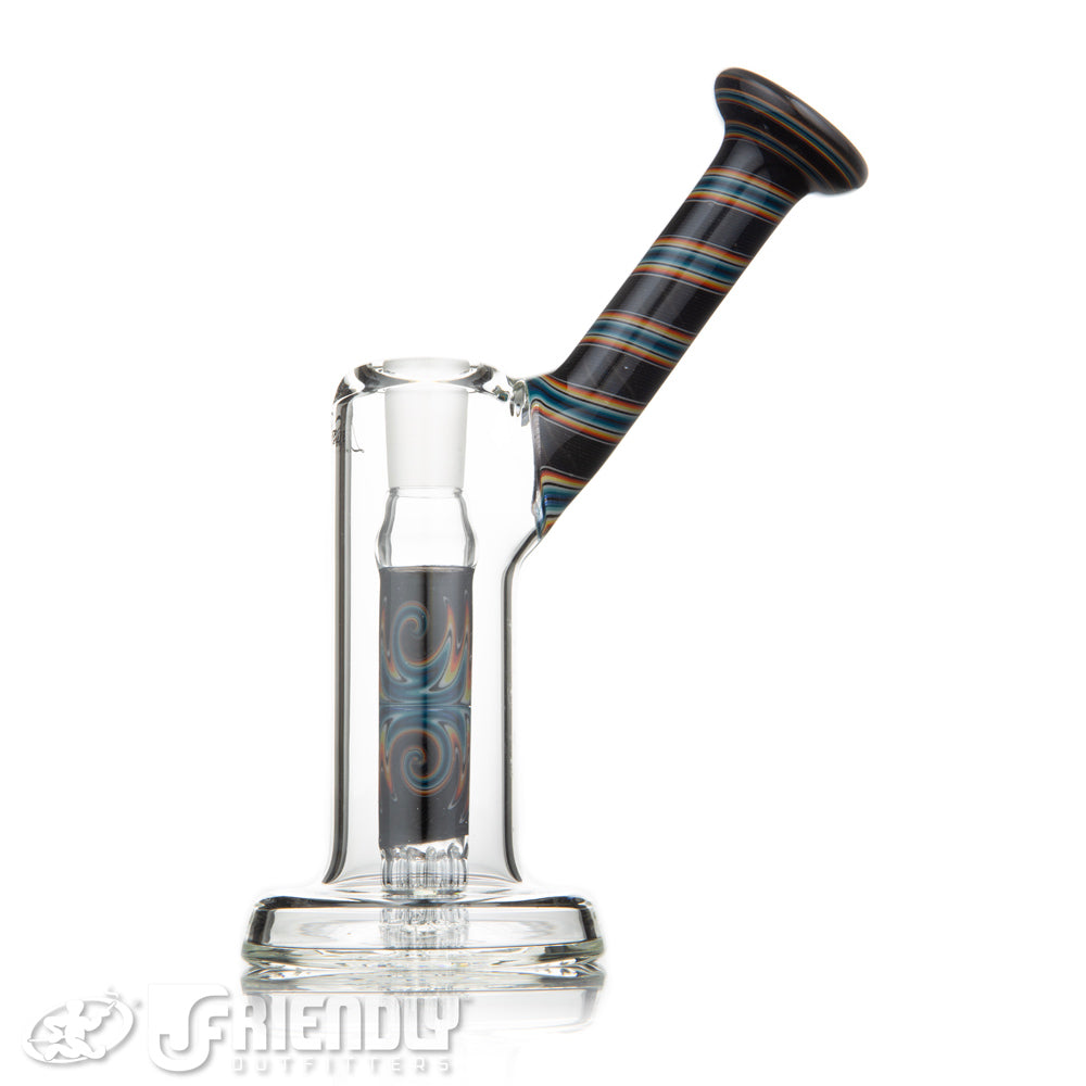 Leisure Glass Worked 14mm Mini 8 Arm Bubbler w/ Black & Rainbow Section