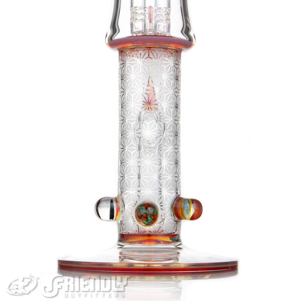 Sovereignty Glass Bent Neck Fixed 180 to Grid Dome w/Blasted Section Full Extra Light Yellow x Orange Elvis Accents and Millies