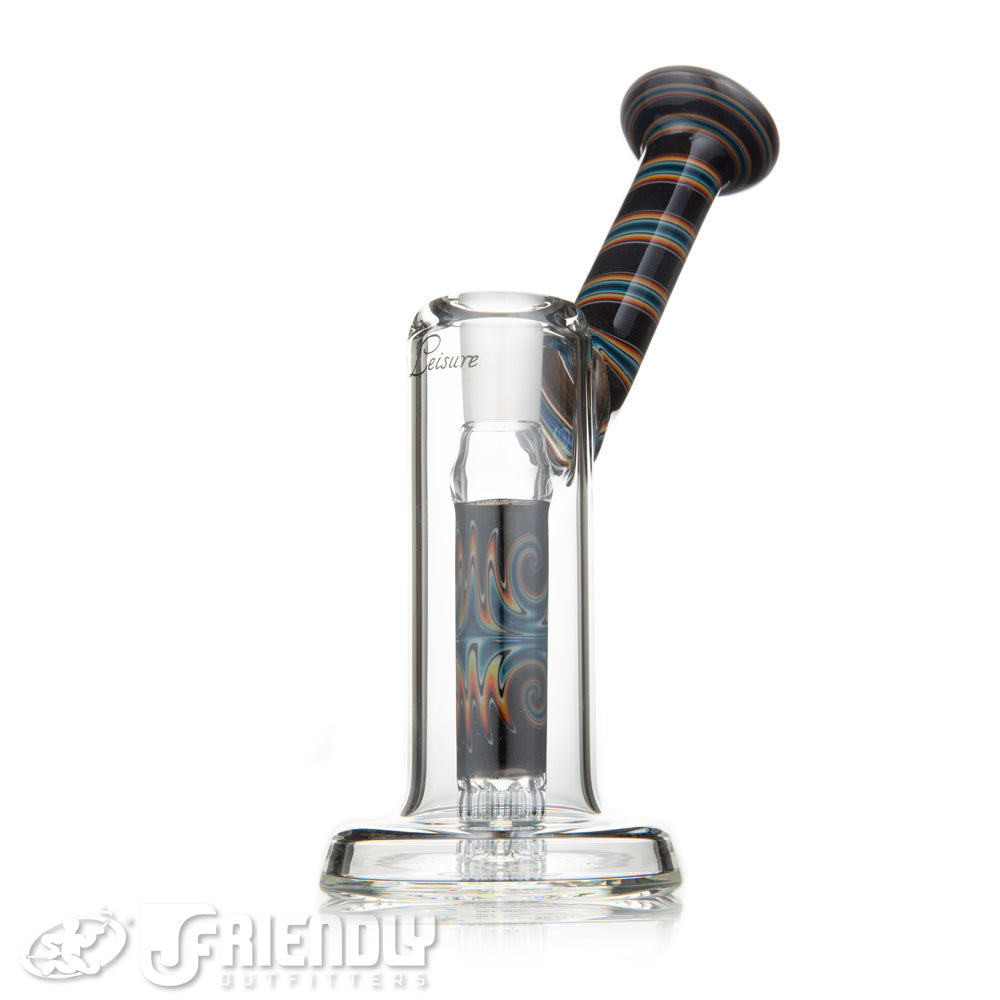 Leisure Glass Worked 14mm Mini 8 Arm Bubbler w/ Black & Rainbow Section