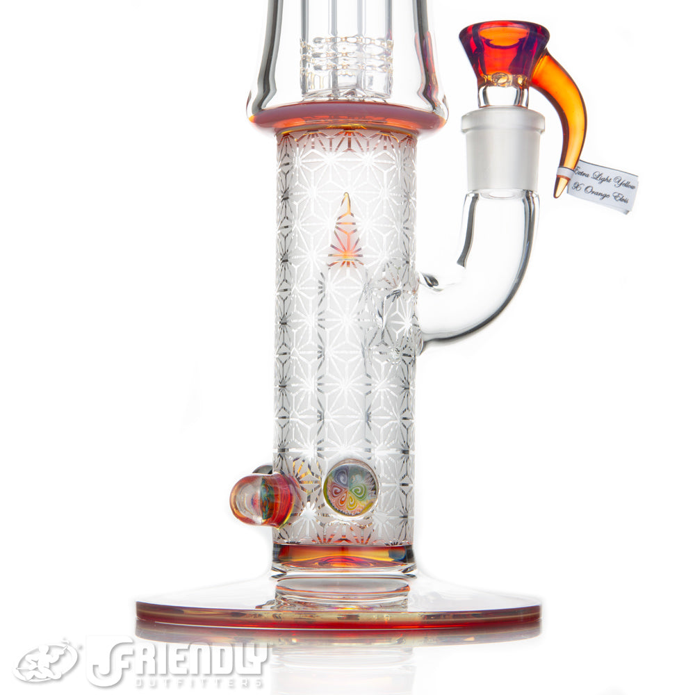 Sovereignty Glass Bent Neck Fixed 180 to Grid Dome w/Blasted Section Full Extra Light Yellow x Orange Elvis Accents and Millies