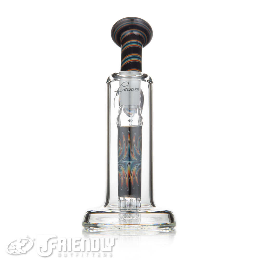 Leisure Glass Worked 14mm Mini 8 Arm Bubbler w/ Black & Rainbow Section