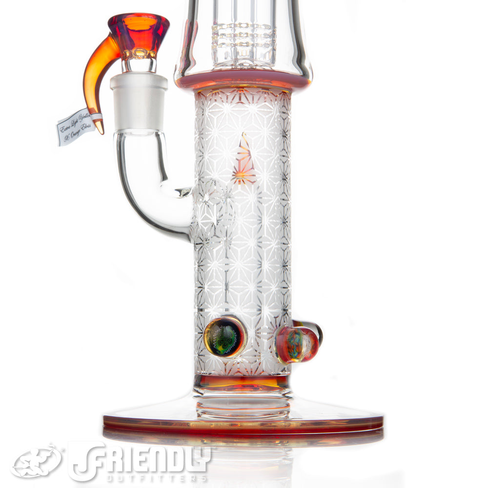 Sovereignty Glass Bent Neck Fixed 180 to Grid Dome w/Blasted Section Full Extra Light Yellow x Orange Elvis Accents and Millies