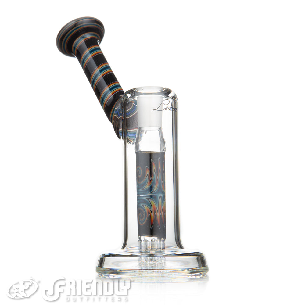 Leisure Glass Worked 14mm Mini 8 Arm Bubbler w/ Black & Rainbow Section