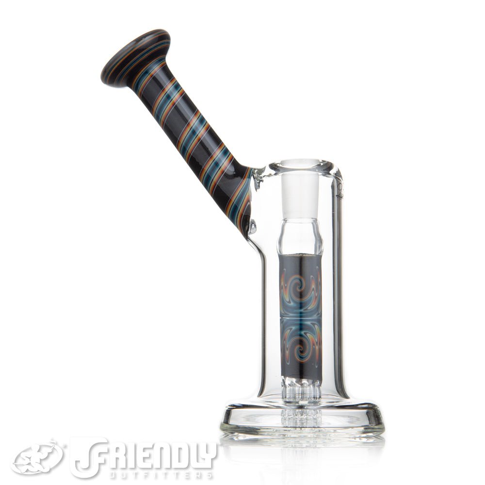 Leisure Glass Worked 14mm Mini 8 Arm Bubbler w/ Black & Rainbow Section
