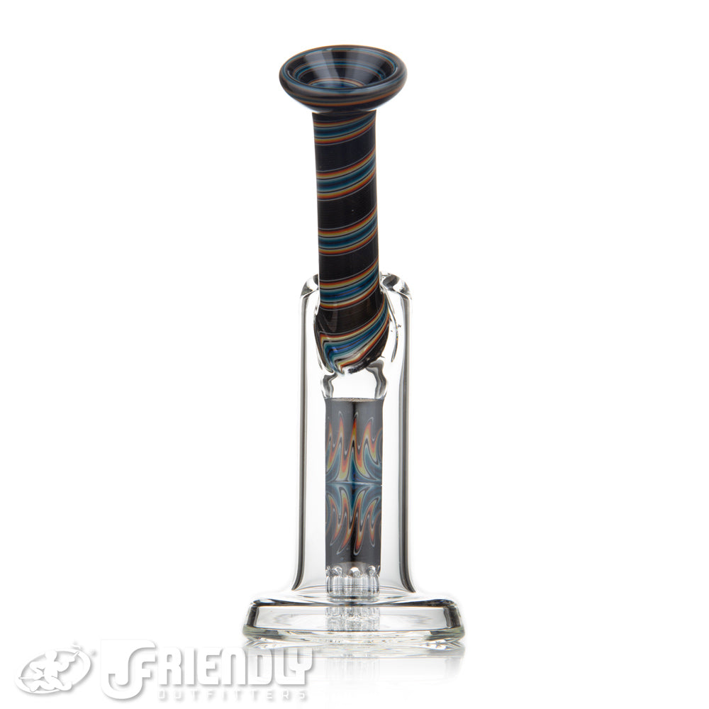 Leisure Glass Worked 14mm Mini 8 Arm Bubbler w/ Black & Rainbow Section
