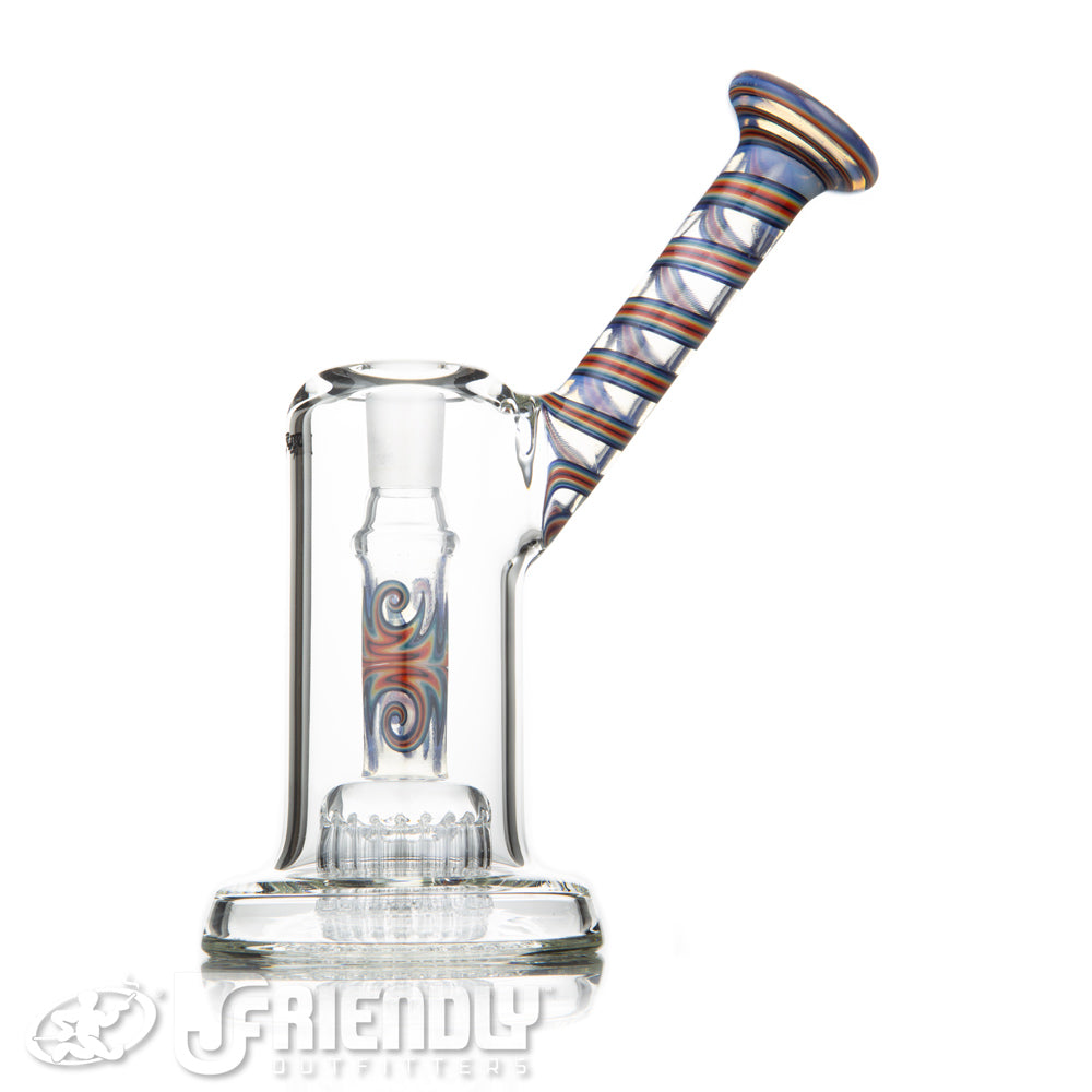 Leisure Glass Worked 14mm Mini 20 Arm Bubbler w/ Rainbow Swirl Neck & Wigwag Stem