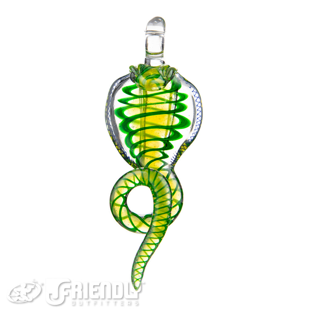 Mako Glass Green & Yellow w/ Blue Swirl Snake Dabber Pendant