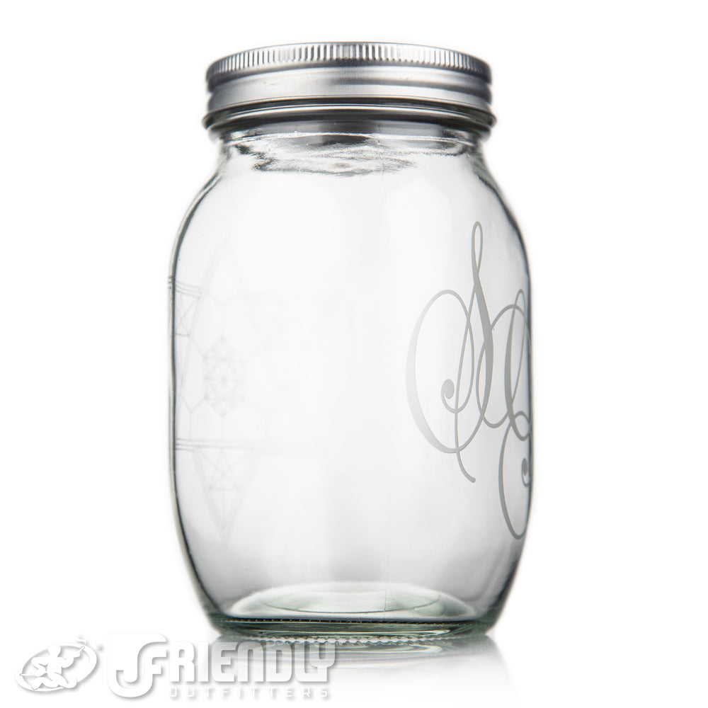 Sovereignty Glass XL Mason Jar w/Blasted Star Logo