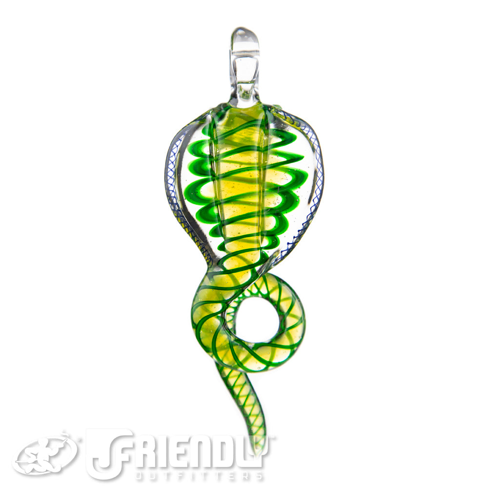 Mako Glass Green & Yellow w/ Blue Swirl Snake Dabber Pendant