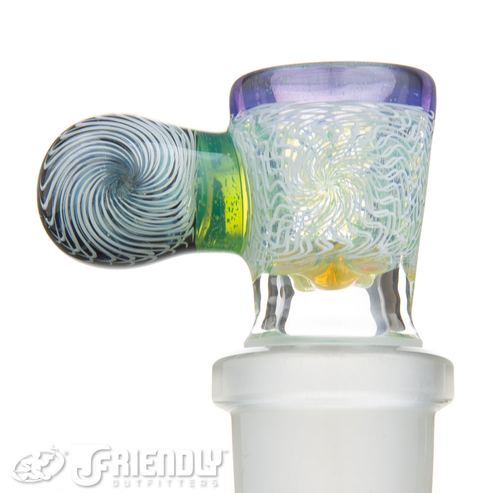 Jareds Glass 18mm 4 Hole White and Purple Hypnotech Slide #63