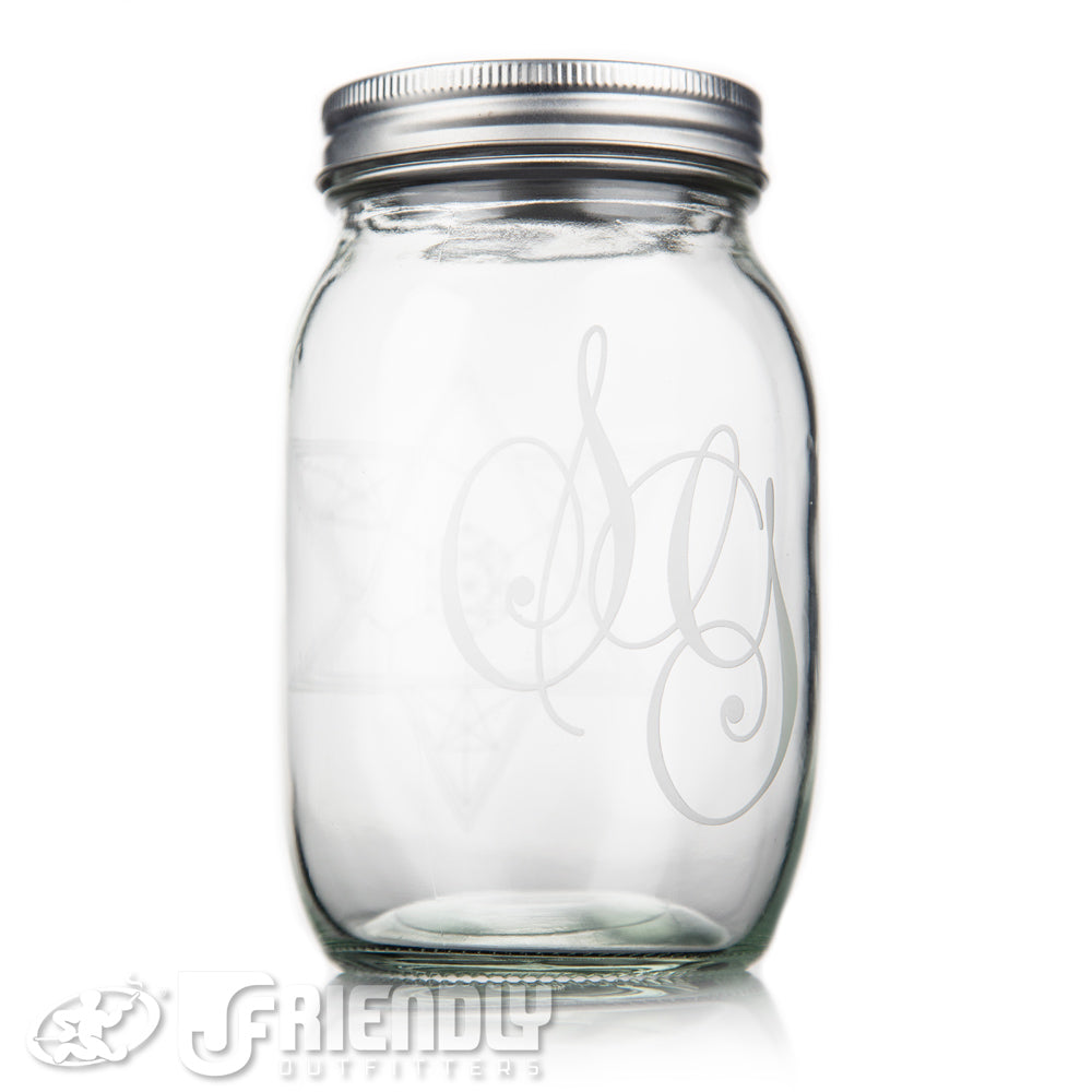 Sovereignty Glass XL Mason Jar w/Blasted Star Logo