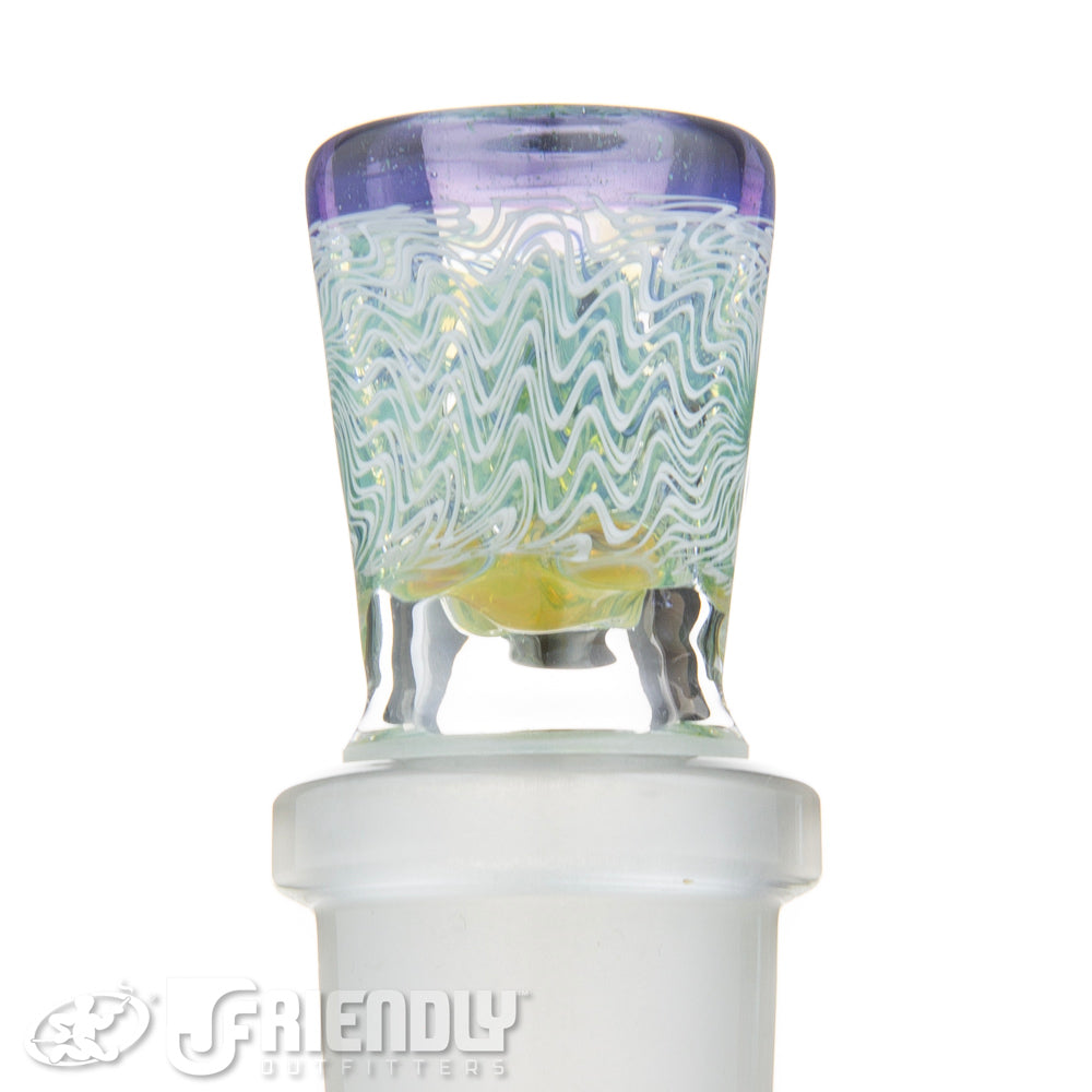 Jareds Glass 18mm 4 Hole White and Purple Hypnotech Slide #63