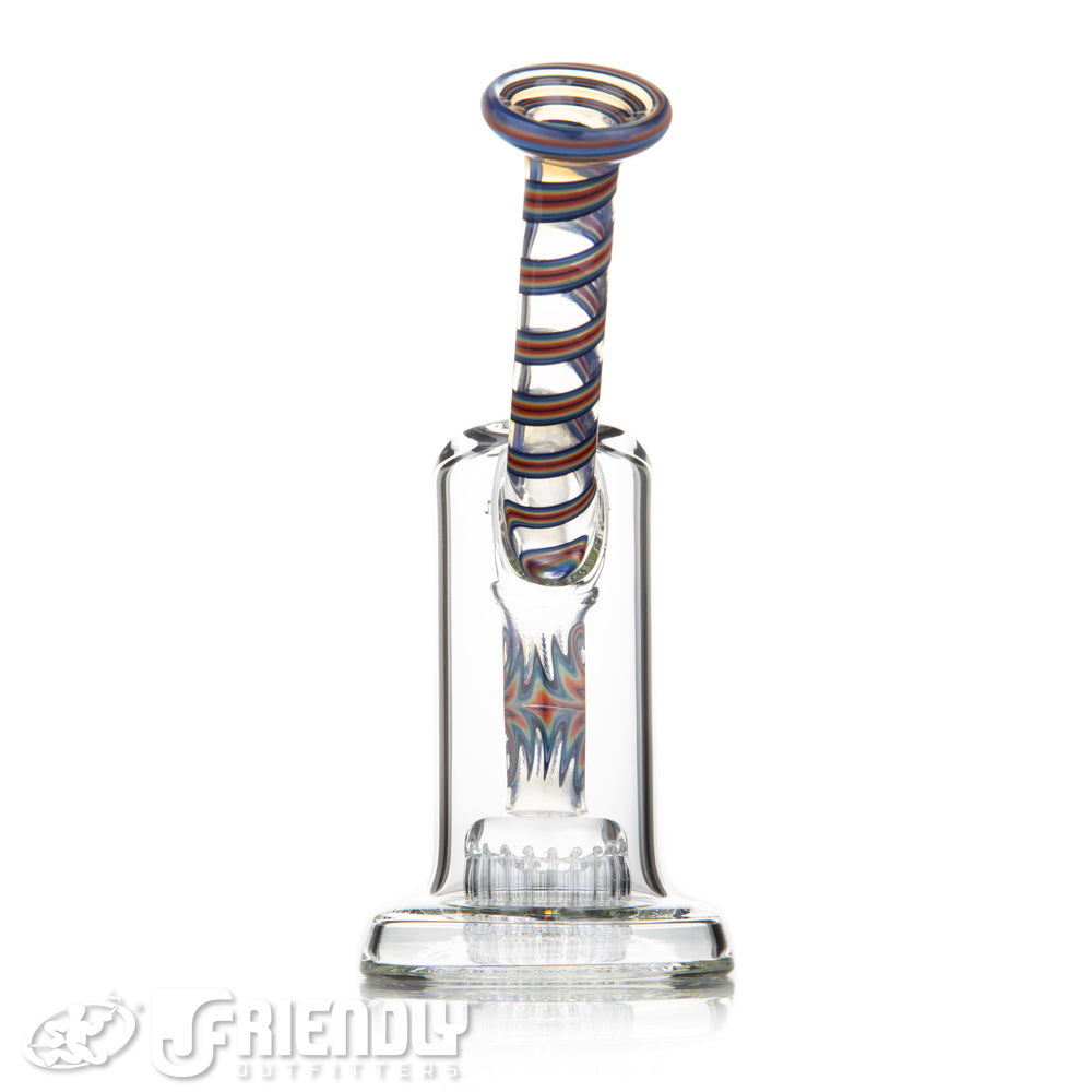 Leisure Glass Worked 14mm Mini 20 Arm Bubbler w/ Rainbow Swirl Neck & Wigwag Stem