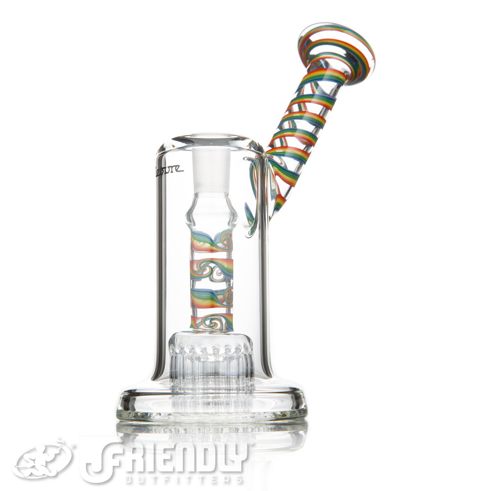 Leisure Glass Worked 14mm Mini 20 Arm Bubbler w/ Rainbow Wigwag Neck & Stem