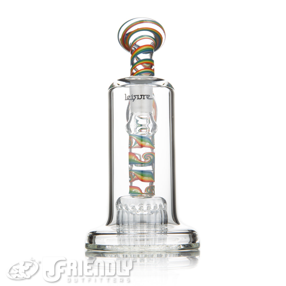 Leisure Glass Worked 14mm Mini 20 Arm Bubbler w/ Rainbow Wigwag Neck & Stem