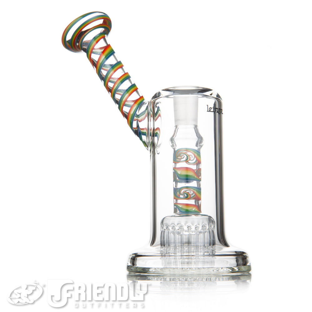 Leisure Glass Worked 14mm Mini 20 Arm Bubbler w/ Rainbow Wigwag Neck & Stem