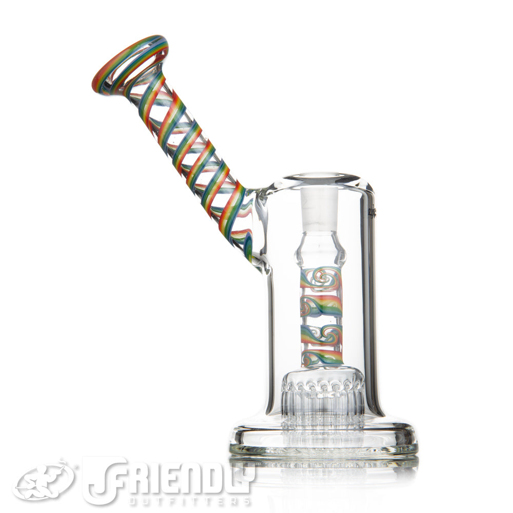 Leisure Glass Worked 14mm Mini 20 Arm Bubbler w/ Rainbow Wigwag Neck & Stem